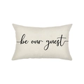 Polyester lumbar pillowcase with black 'be our guest' text on beige linen texture - Be Our Guest Style