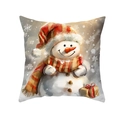 Christmas snowman cushion cover with festive red hat and gift box on white background - Snowman With Red Gold Hat And Gift Box Style (CR024-4)
