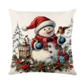 Christmas snowman pillow cover in linen texture with vintage oil painting style pattern - Snowman With Vintage Lantern (JYM518-14)