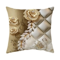 Funda de cojín con flores doradas e impresiones 3D de rosas y cisne en felpa suave - Estilo Relieve Rosa Dorada Cisne (CR029-1)