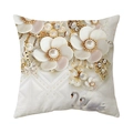 Funda de cojín decorativa de felpa suave con flores doradas y cisnes elegantes - Estilo Doble Cisne Flor Blanca Enredadera Dorada (CR029-2)