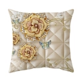 Golden flower pillow cover with 3D diamond rose and pearl butterfly pattern - 45x45cm / Diamond Rose Pearl Butterfly Style (CR029-5)