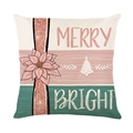 Weihnachtlicher Kissenbezug aus Leinen mit Poinsettia-Motiv und Merry and Bright Aufdruck - Beige Merry Bright Weihnachtsblume (JYM511-2)