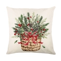 Housse de coussin de Noël avec couronne festive de branches de sapin et pommes de pin - Panier de Baies de Noël (JYM523-2)