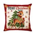 Retro Christmas pillow case with reindeer and tree print on a white background - Christmas Reindeer Illustration Style (JYM525-3)