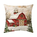 Christmas pillowcase with red farm barn and snowy winter landscape illustration - Red Barn Snow Scene (CR037-1)
