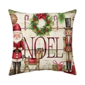 Square Christmas pillow case with vintage Santa and Noel text in retro red and green - Vintage Art NOEL (CR037-2)