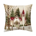 Winter Christmas pillow cover with vintage church and snow landscape illustration - Winter Church Snow Scene (CR037-3)