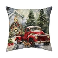 Christmas pillowcase featuring a vintage red truck and golden retriever in snow - Red Pickup with Golden Retriever (CR037-4)