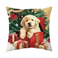 Housse de coussin de Noël motif chiot Golden Retriever dans une boîte cadeau - 45x45cm / Chiot Golden Retriever dans une Boîte Cadeau