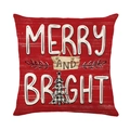 Merry and Bright Christmas pillow cover with red linen texture and plaid tree patterns - Red Merry Bright Lettering Style (JYM538-1)