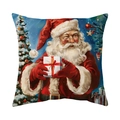 Weihnachtliche Kissenhülle mit Weihnachtsmann-Druck aus weichem kurzem Plüsch - 45x45cm / Weihnachtsmann mit Geschenkbox