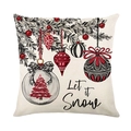 Funda de cojín navideña con estampado Let it Snow e ilustraciones de ramas de pino - Ilustración De Bola De Nieve Y Rama De Pino (JYM539-1)