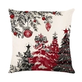 Funda de cojín navideño de poliéster con estampado de árbol festivo en tela crema - Diseño De Árbol De Navidad Y Adorno De Estrellas (JYM539-4)