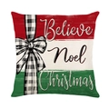 Funda de cojín navideña a rayas rojas y verdes con estampado Believe Noel - Diseño Believe de Rayas de Arcoíris (JYM533-2)