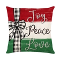 Funda de cojín navideño con estampados rojos y verdes, lazo de cuadros blanco y negro - Letras Joy de Patchwork de Arcoíris (JYM533-3)