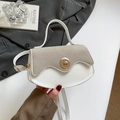 Minimalist grey suede and white leather patchwork handbag with gold rotary lock - White