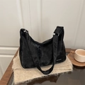 Retro black velvet textured shoulder bag with Tidal Dryness logo and metal hardware - Black without Pendant