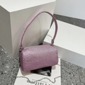 Chic pink sequin cylinder underarm bag with silver chain strap for party style - Pink