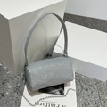 Silver sequin barrel bag with chain strap and shiny texture for stylish women - Silver