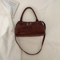 Vintage brown faux suede tote bag with silver metal buckles and adjustable strap - Coffee (No Pendant)