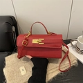 Red minimalist crossbody underarm bag with gold metal lock and crossgrain texture - Red