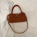 Caramel brown suede tote bag with silver square buckle and adjustable shoulder strap - Brown (Without Pendant)