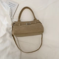 Khaki corduroy baguette bag with decorative buckle and versatile adjustable straps - Khaki (Without Charm)