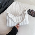 White plush faux fur hobo bag with pleated texture and leather shoulder strap - White