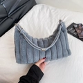 Grey plush shoulder bag for women with pleated texture and stylish faux fur finish - Gray