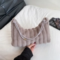Light purple faux fur shoulder bag with vertical pleats and knotted strap for winter - Khaki