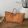 Borsa tote in pelle scamosciata marrone opaca capiente per il pendolarismo quotidiano sobrio - Marrone
