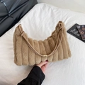 Camel faux fur shoulder bag with vertical quilted stripes and leather strap - Hump (Yellow)
