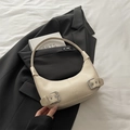 Crèmewitte lederen halve maan hobo tas met vintage zilveren gespen voor dames - Broken Wit