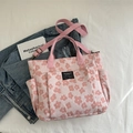 Borsa tote con stampa floreale rosa in tessuto testurizzato e tasche multiple alla moda - Rosa