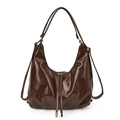 Retro brown glossy leather tote bag with long tassel zippers and versatile straps - Coffee (No Pendant)