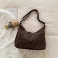 Retro dark brown frosted tote bag with adjustable strap and cute plush bear charm - Coffee With Pendant