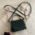 Vintage black patent leather crossbody bag with mirror finish and top handle - Green