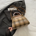 Secchiello chic in lana scozzese autunnale con manico in resina e tracolla - Marrone