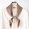 Elegant geometric patterned square silk scarf with brown and cream vintage tones - 70cmx70cm / Coffee