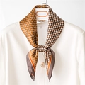 Close-up of geometric pattern silk scarf tied on a white shirt collar with retro design - 70cmx70cm / Orange