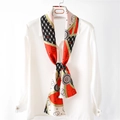 Sciarpa lunga in seta con motivi pied-de-poule e blocchi rossi su camicia bianca - Rosso (PD-012)