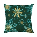 Federa per cuscino verde scuro con eleganti fiocchi di neve dorati e blu natalizi - Fiocco di Neve Radiante Verde Scuro (JYM532-3)