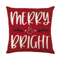 Housse de coussin rouge de Noël avec texte Merry & Bright et détails à carreaux - Style Lettrage Rouge Merry & Bright (JYM536-2)