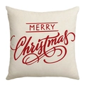 Housse de coussin Noël en lin avec imprimé rouge sur tissu texturé beige naturel - Crème Rouge Lettrage Joyeux Noël (JYM479-1)