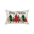 Merry Christmas Lumbar Pillow Cover with five festive tree designs on white polyester - Plaid Christmas Trees (JYZ009-9)