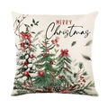Housse de coussin de Noël avec arbres aquarelle et oiseaux rouges sur tissu crème - Sapin de Noël à l'Aquarelle (JYM523-1)