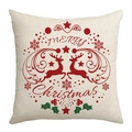 Cream linen Christmas pillowcase featuring red Merry Christmas text and reindeer design - Cream Background Red Text Circle(JYM479-7)