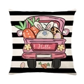 Easter pillow case featuring pink truck with bunnies and carrots on striped fabric - Striped Background Pink Truck Bunny Style (JYM265-2)
