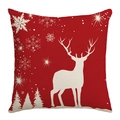 Red Christmas pillow cover with white reindeer silhouette and snowflake patterns - Red White Reindeer Forest Pattern (JYM479-8)